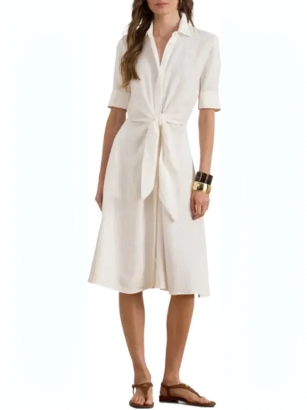 Ralph Lauren 100% Linen White Tie-Front Dress - Picture 2 of 14